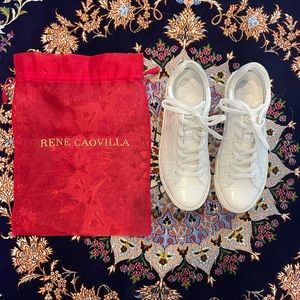 Rene Caovilla Crystal-embellished leather and suede sneakers size 37
